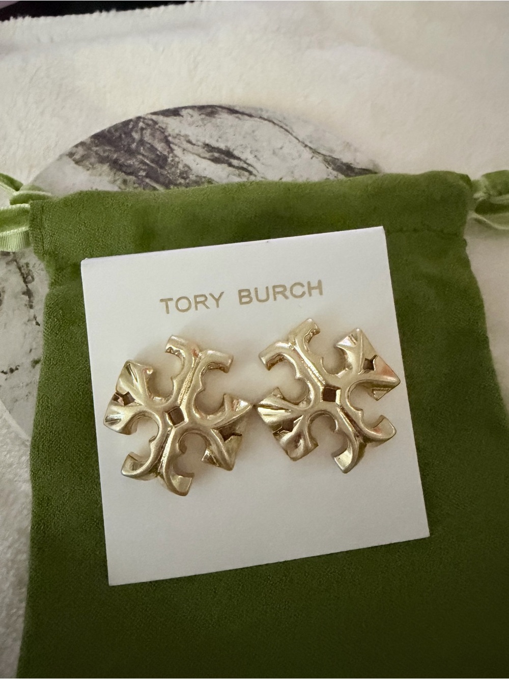 Tory Burch Gold Logo Large Stud Earrings